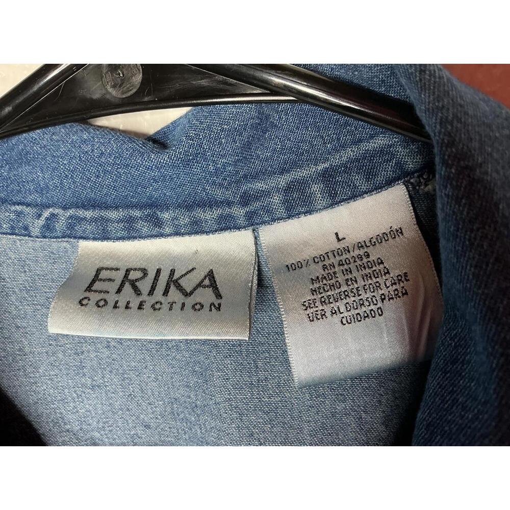 < Vintage Erika Floral Embroidered Denim Button Down Shirt > - Picture 2 of 3